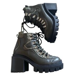 JEFFREY CAMPBELL | road rage lug sole green black hiker inspired ankle boots 8.5